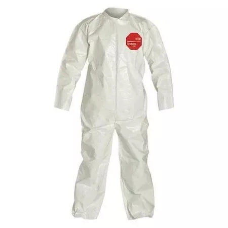 0 Coverall. Collar. Open Wrists and Ankles. Storm Flap with Adhesive Closure. White. XL