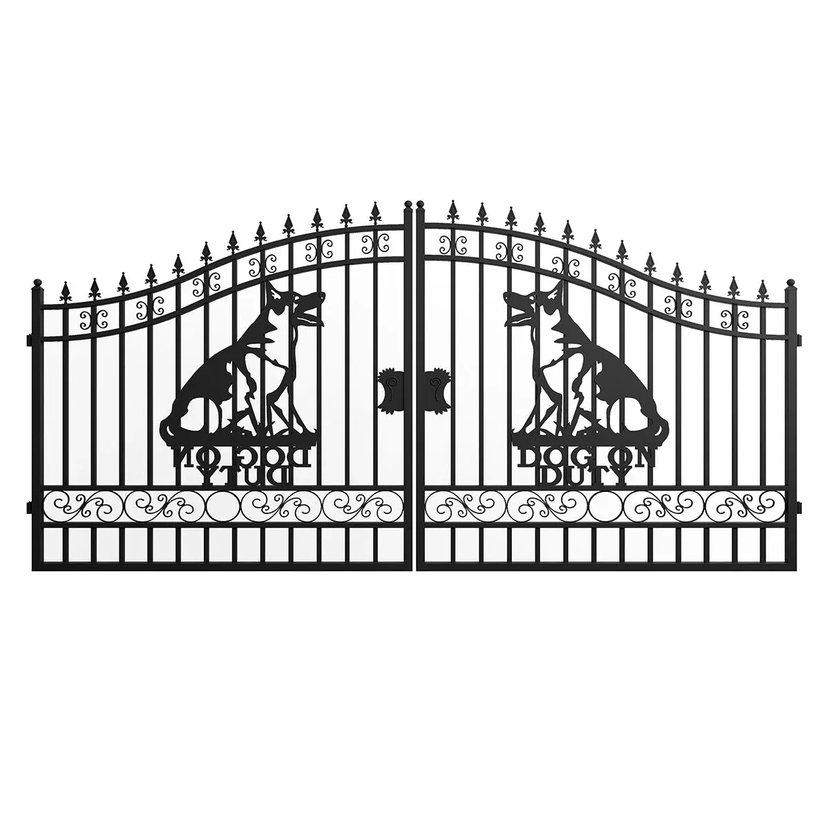 14×7 ft Steel Dual Swing Driveway Gate with Dog Pattern