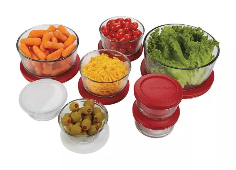 16-piece Glass Kitchen Storage Set With Red Lids - Model 10670