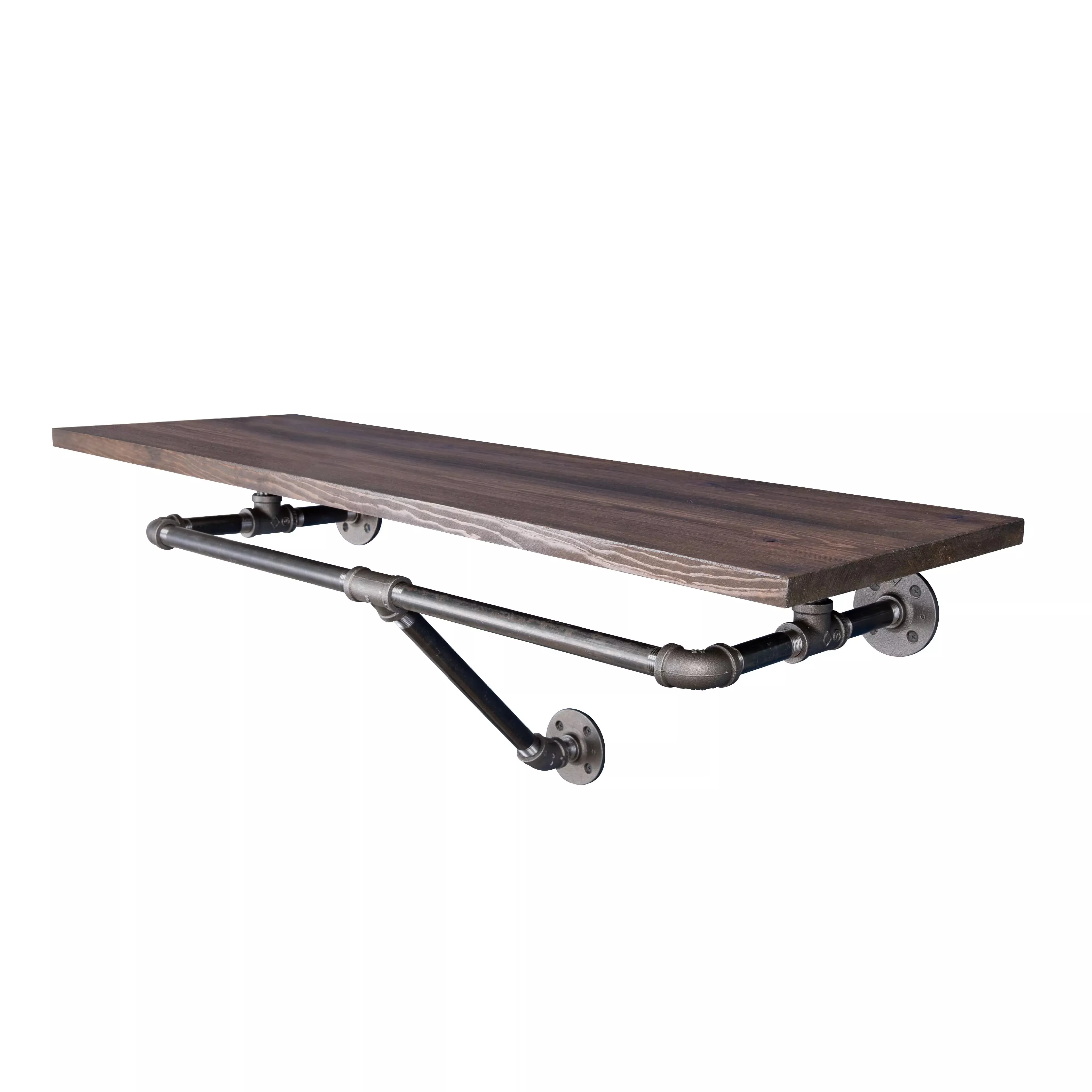 24 in. Wall Mounted Clothing Rack with Wood Shelf, Trail Brown