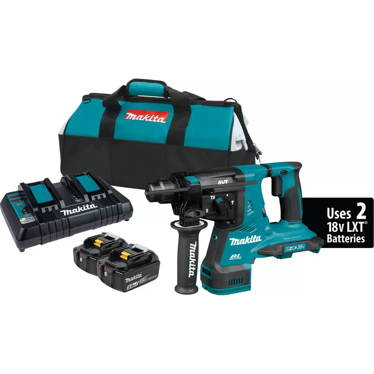 36V (18V X2) LXT Brushless 1‑1/8" AVT Rotary Hammer, accepts SDS‑PLUS bits (5.0Ah)