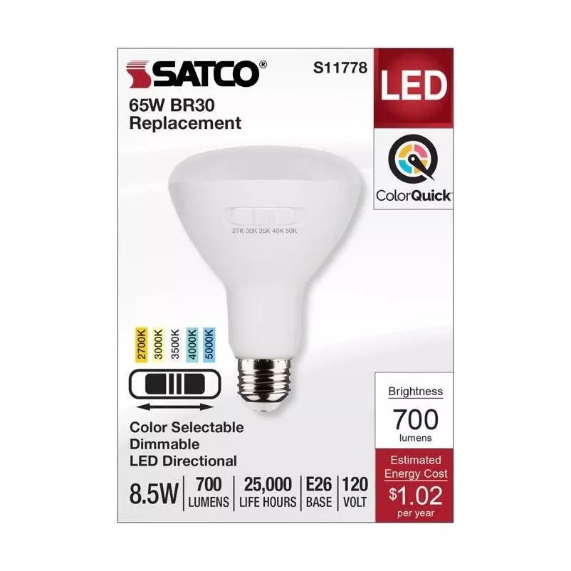 65w Equivalent 5cct-selectable Br30 Dimmable Led Floodlight Bulb - 8.5w
