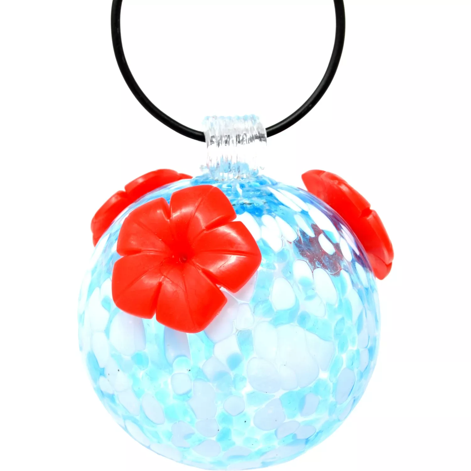 8 Oz Blue & White Glass Hummingbird Feeder With 3 Ports