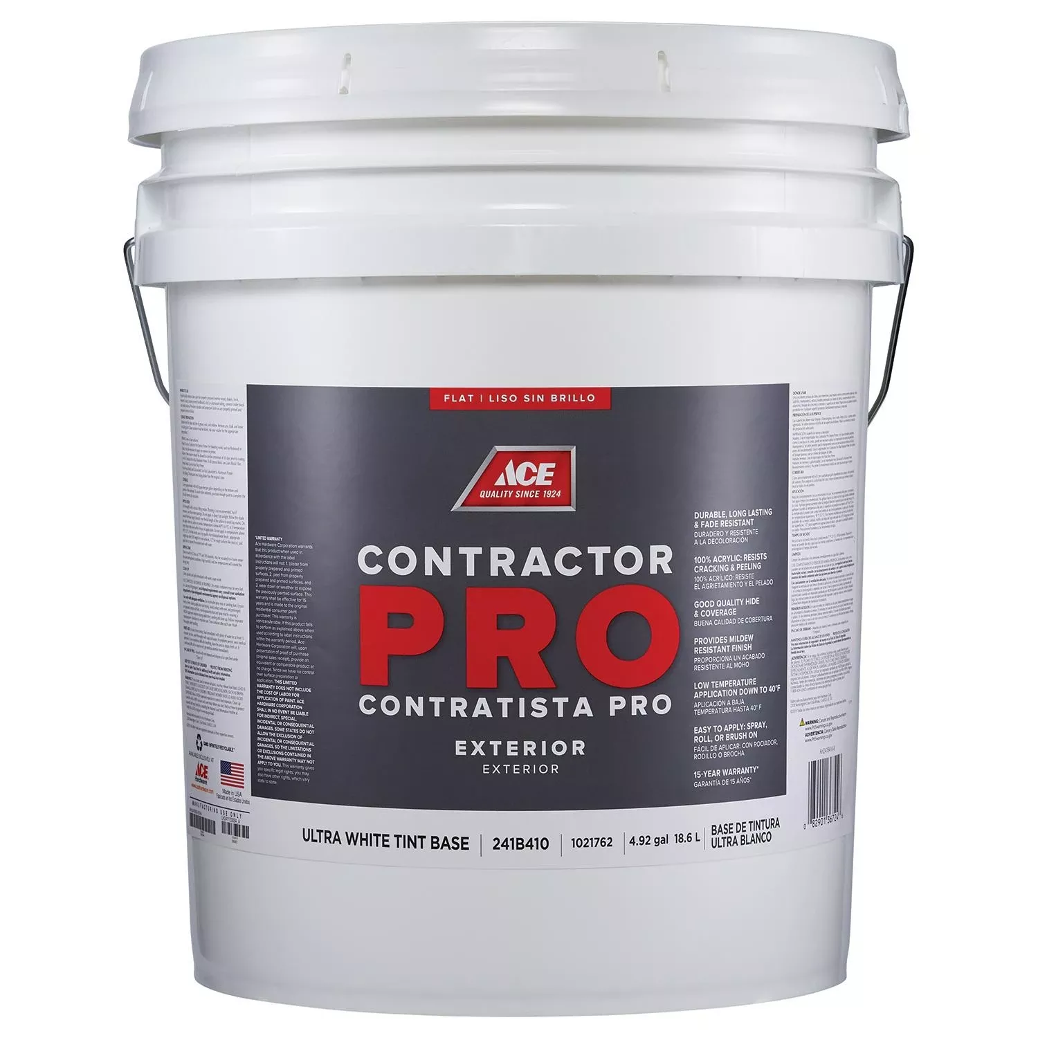 Ace Contractor Pro Flat Tint Base Ultra White Exterior Paint 5 Gallon