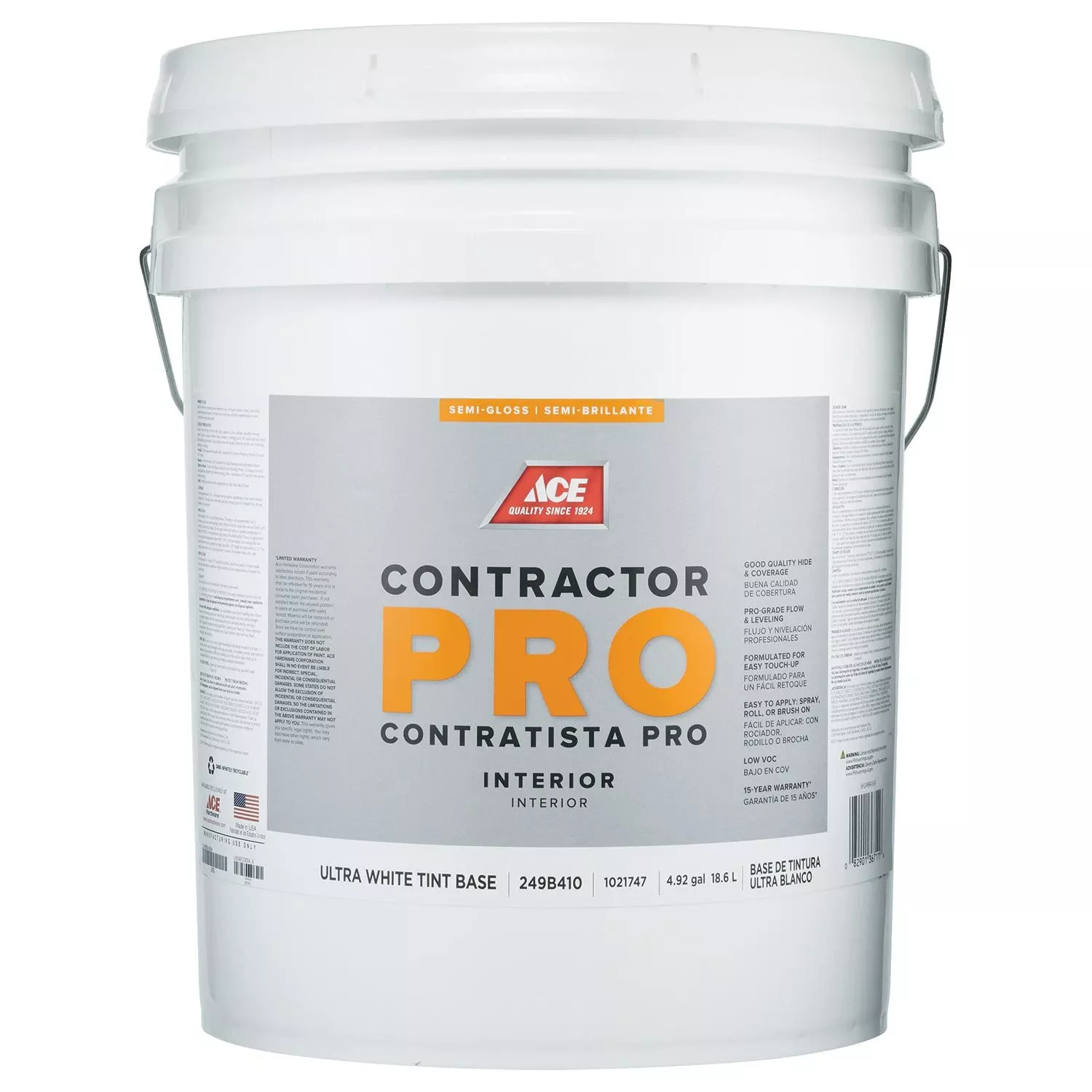 Ace Contractor Pro Semi-gloss Tint Base Ultra White Interior Paint 5 Gallon