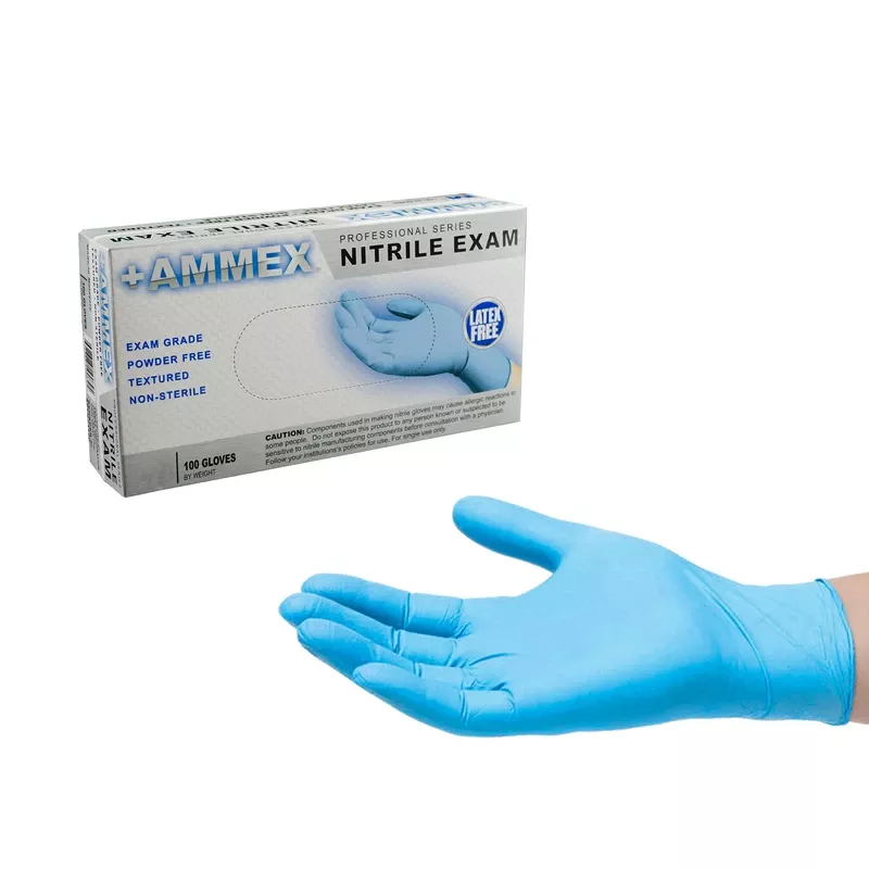 Ammex Professional Nitrile Disposable Exam Gloves X-large Blue Powder Free 100 Pk