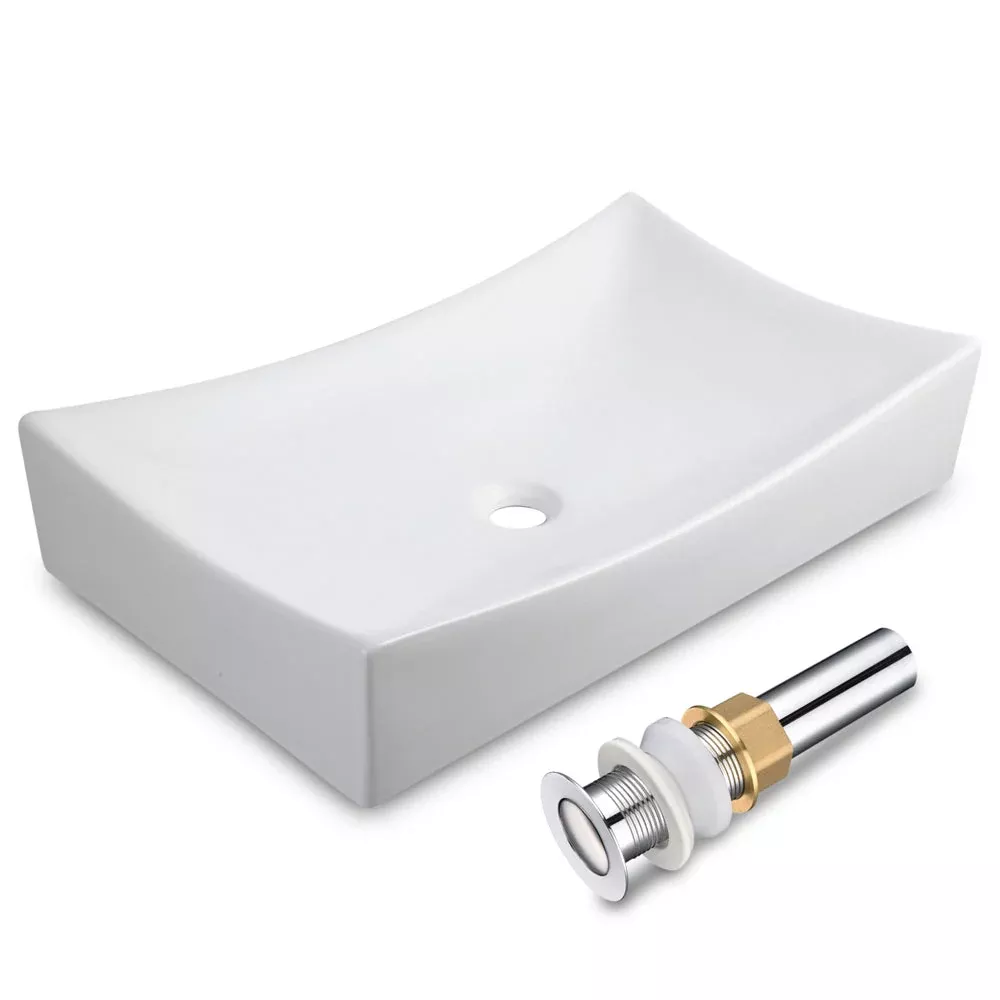 Aquaterior 26″ Rectangular Porcelain Sink Vessel w/ Drain