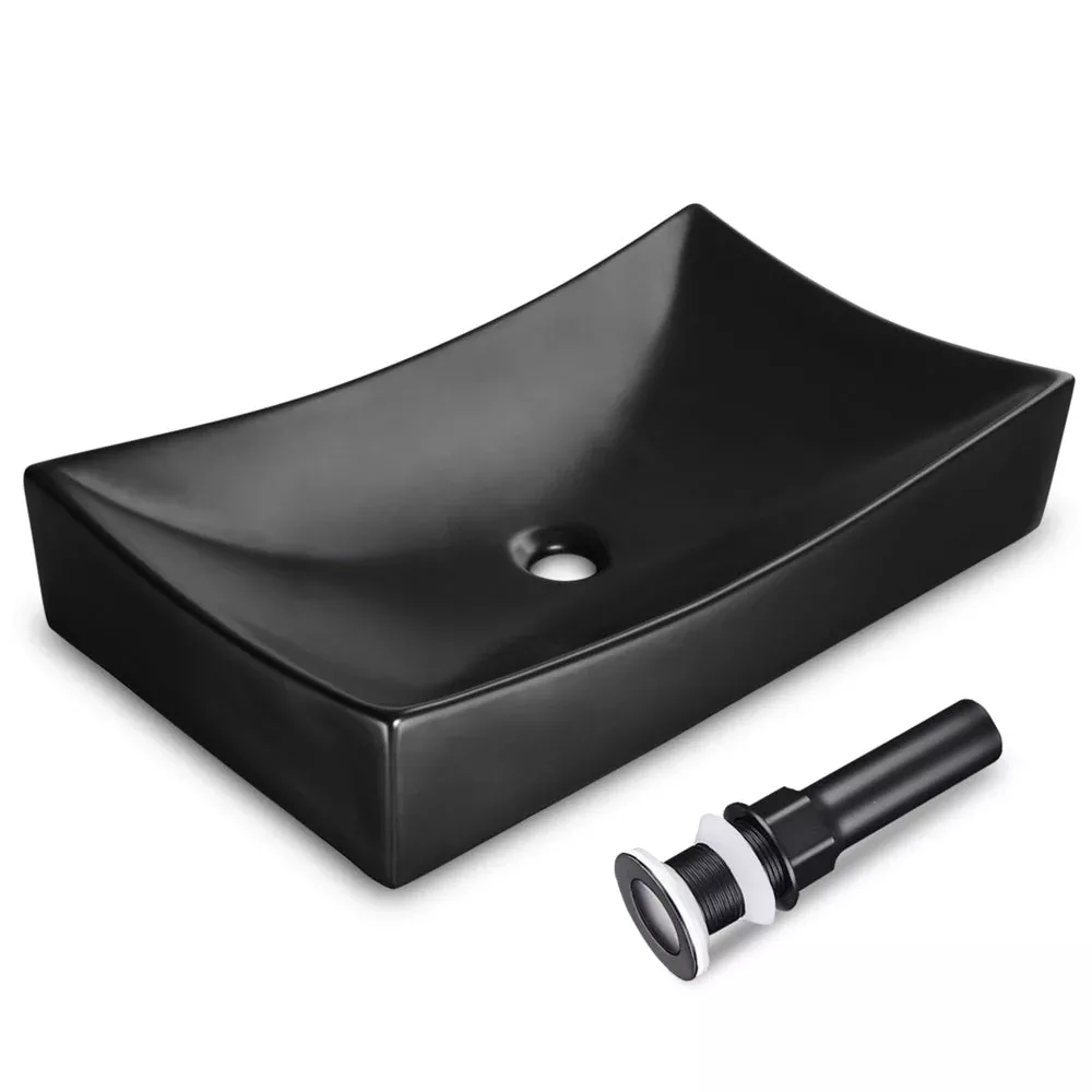 Aquaterior Rectangular Porcelain Bathroom Sink 26×16″ w/ Drain