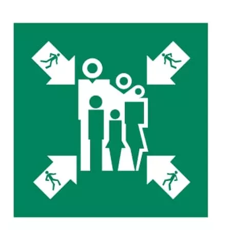 (ASSEMBLY MUSTER STATION SYMBOL), 6 in W x 6 in H, Square, Polycarbonate, 486F75