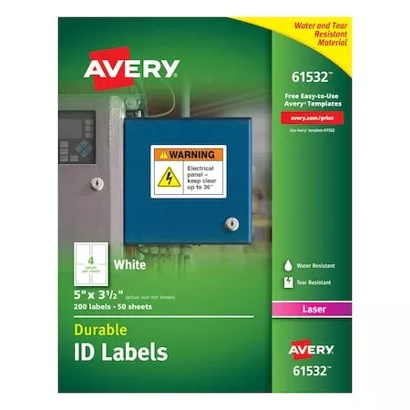 Avery Durable ID Labels with TrueBlock Technology, 61532, Laser, 5″ x 3-1/2″, White, PK50