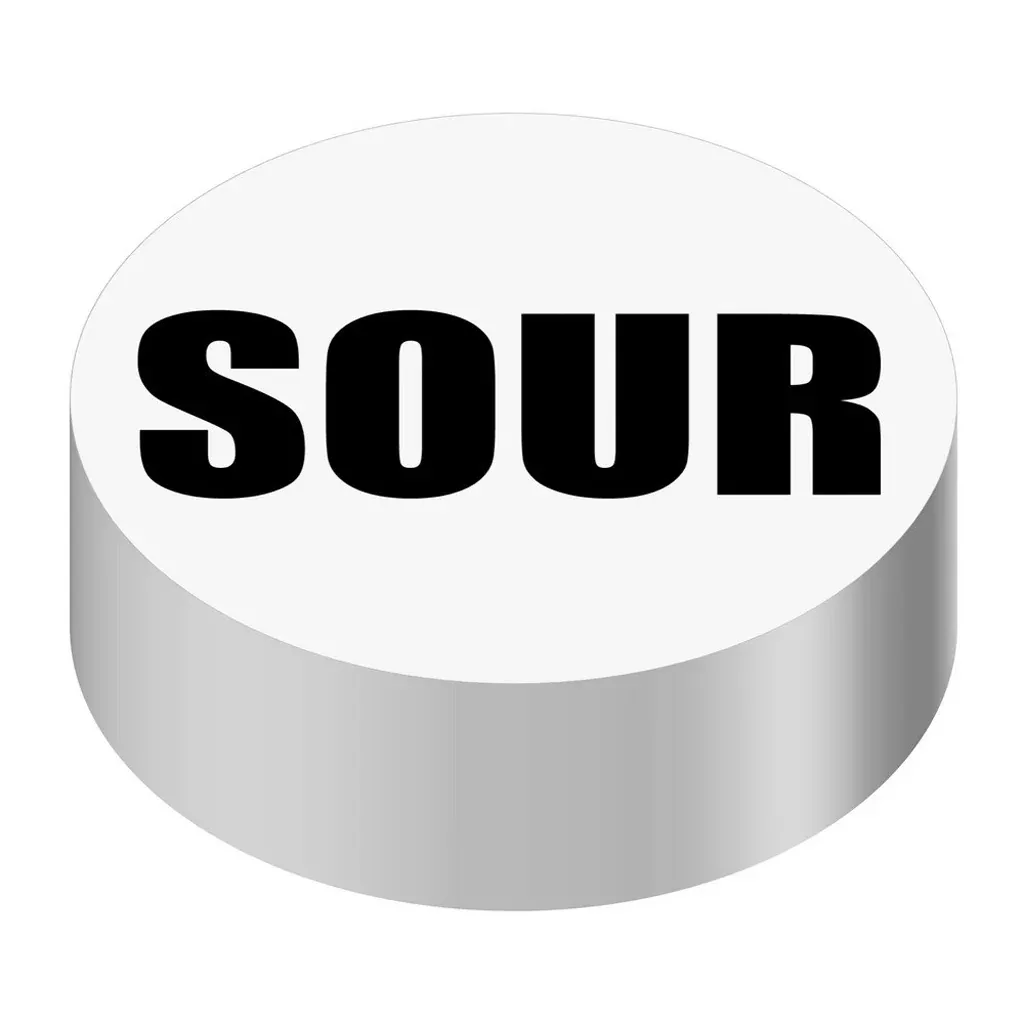 Bargun Button Cap, Round, Sour, White Cap, Black Letter - PH10-74-145