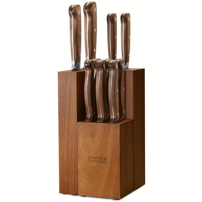 Chicago Cutlery 12‑piece Stainless Steel Block Knife Set – Brown & Silver