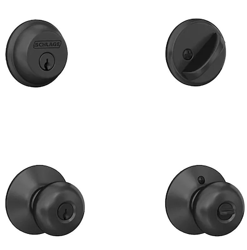 Combo Deadbolt/ Plymouth Knob Entry Lock, Matte Black