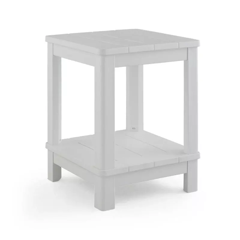 Deluxe Patio Side Table, 2 Levels, White
