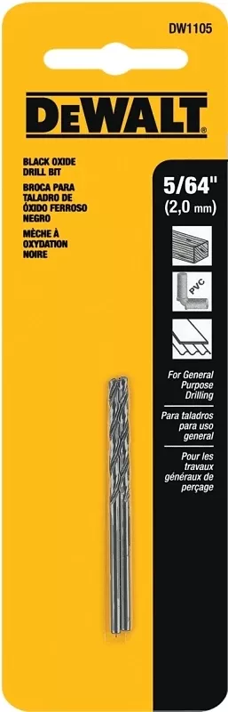 Dewalt Black & Gold 5/64 In. X 2.25 In. L High Speed Steel Twist Drill Bit Straight Shank 2 Pc