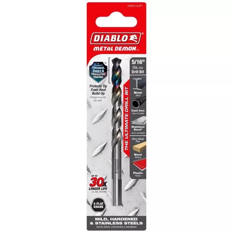 Diablo Metal Demon 5/16″ X 4.6″ Stainless Steel Drill Bit – 3‑flat Shank, Single Piece