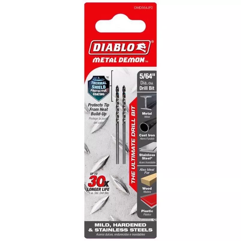 Diablo Metal Demon Stainless Steel 5/64in Drill Bit – 3‑flat Shank, 2‑pack