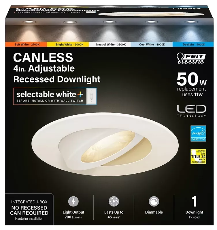 Feit White 5 In. W Aluminum Led Canless Recessed Downlight 11 W