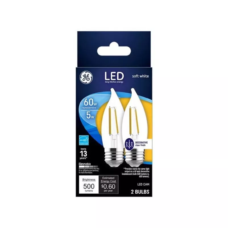 Ge 93129343 Decorative Light Bulb, 5 W, 60 W Equivalent, Dimmable, Soft White