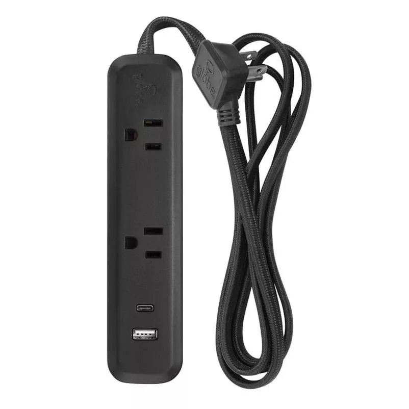 Globe Electric 6‑foot Black Power Strip – 2 Outlets, Etl Certified