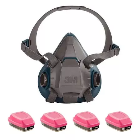 Half Mask Respirator Kit, 4 Cartridges Included, Organic Vapor (OV), P100 Combo Cartridge, Size M