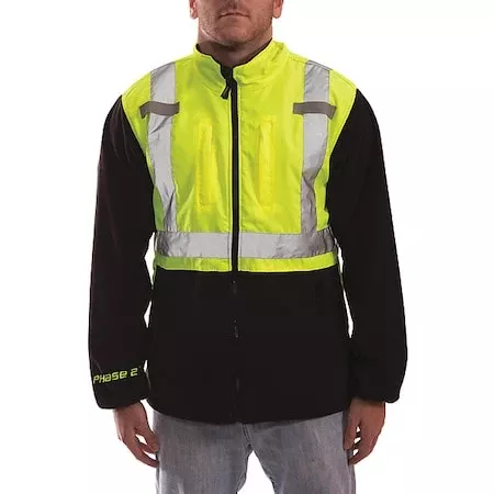High Visibility Fleece Liner/Jacket, Polyester, Class 2 R, Green/Yellow, 2XL