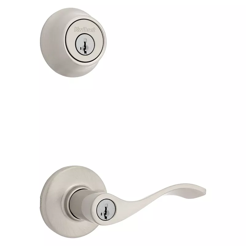 Kwikset Smartkey Security Balboa Satin Nickel Deadbolt And Entry Door Knob Kw1 1-3/4 In.