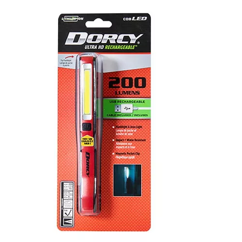 LED- Pocket Light- 200 Lumens- USB Rechargable- With Cable- Red/Black