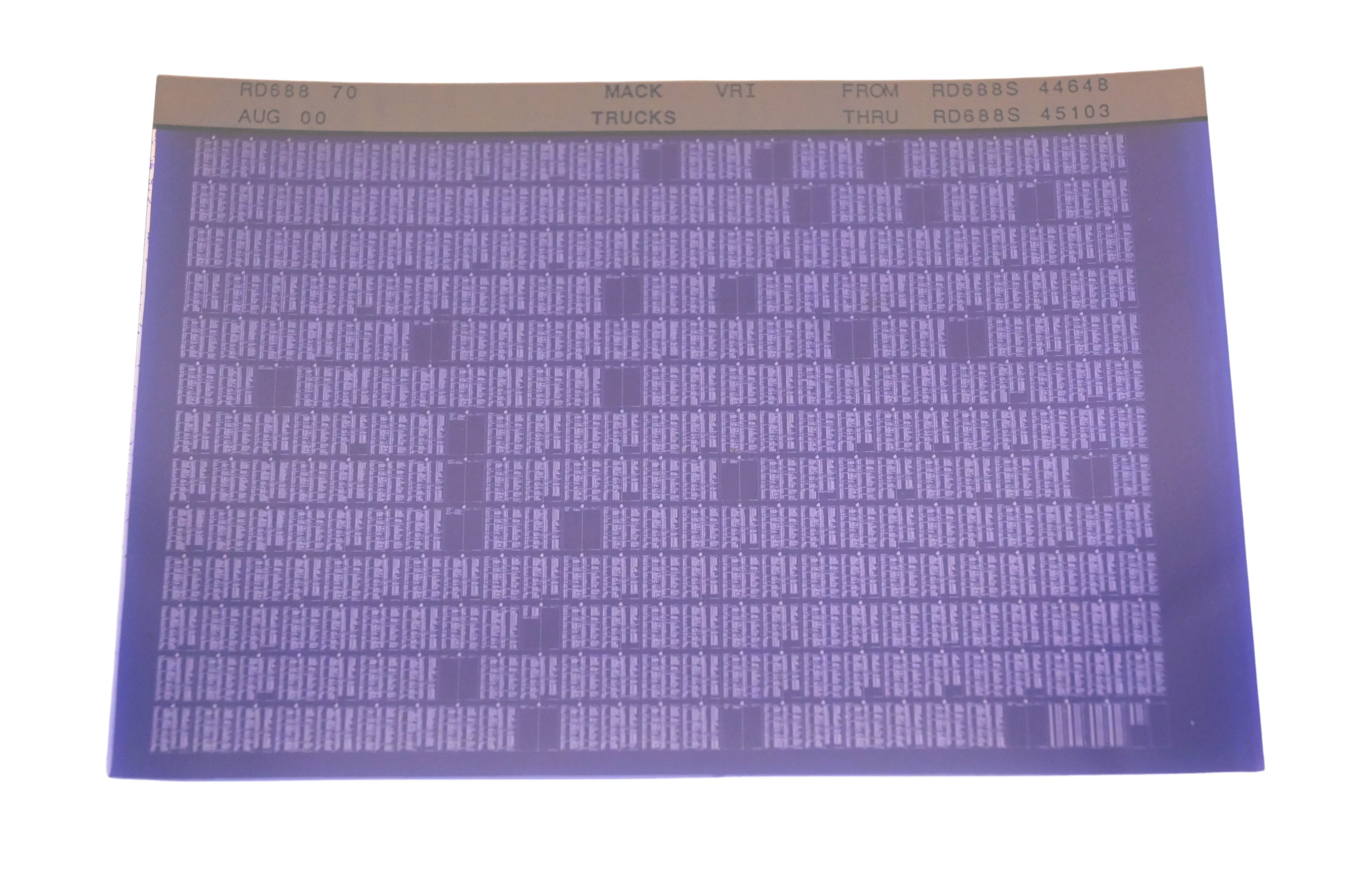 Mack RD688 70 RD688S44648 - RD688S45103 VRI Microfiche NOS
