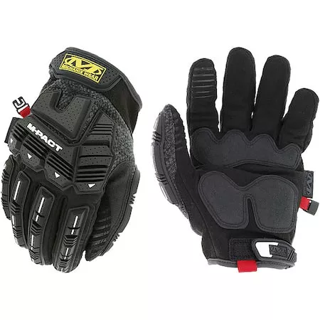 Mechanics Gloves, Synthetic Leather Back, Hook-and-Loop, Black/Gray, 9