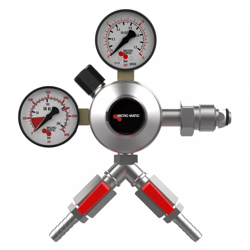 Micro Matic 842N-15-2-PP Premium Plus Nitrogen Beer Regulator Dual Gauge, Low Pressure, 0-15 PSI