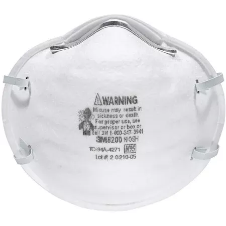 N95 Disposable Respirator, 8200, Dual Headstrap, Polyisoprene Strap, Nose Clip, White, PK20