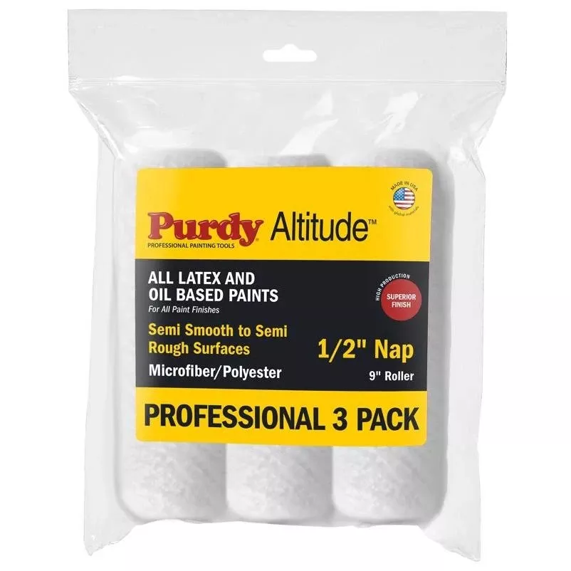 Purdy Altitude 9‑in Poly‑micro Paint Roller Cover – 1/2‑in Nap, 3‑pack, White