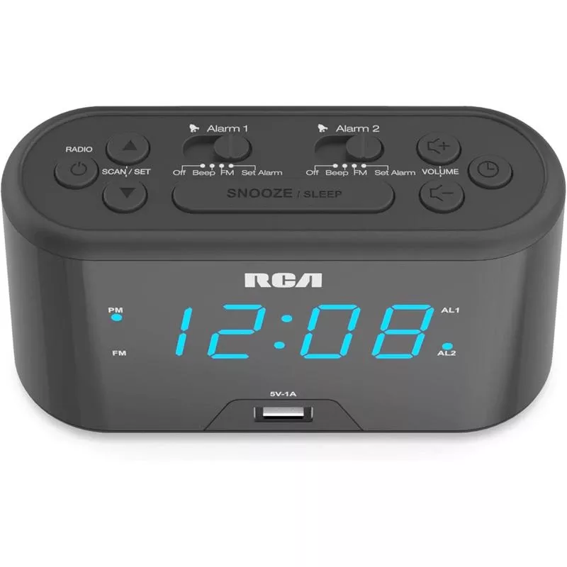 Rca Usb Dual Alarm Clock Radio With Fm And Battery Backup