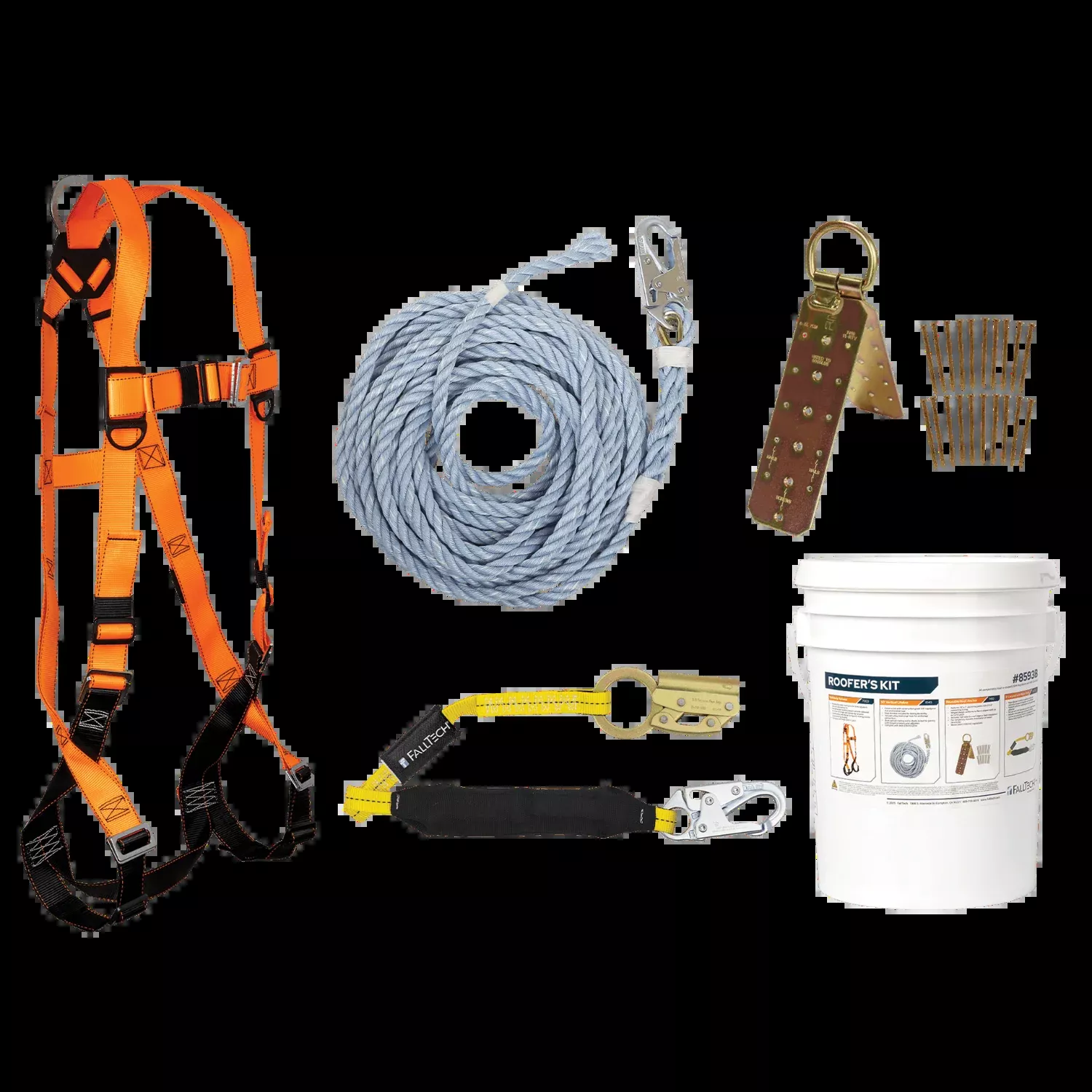 Roofer’s Kit with Hinged Reusable Anchor & Manual Rope Adjuster – 8593B – FallTech