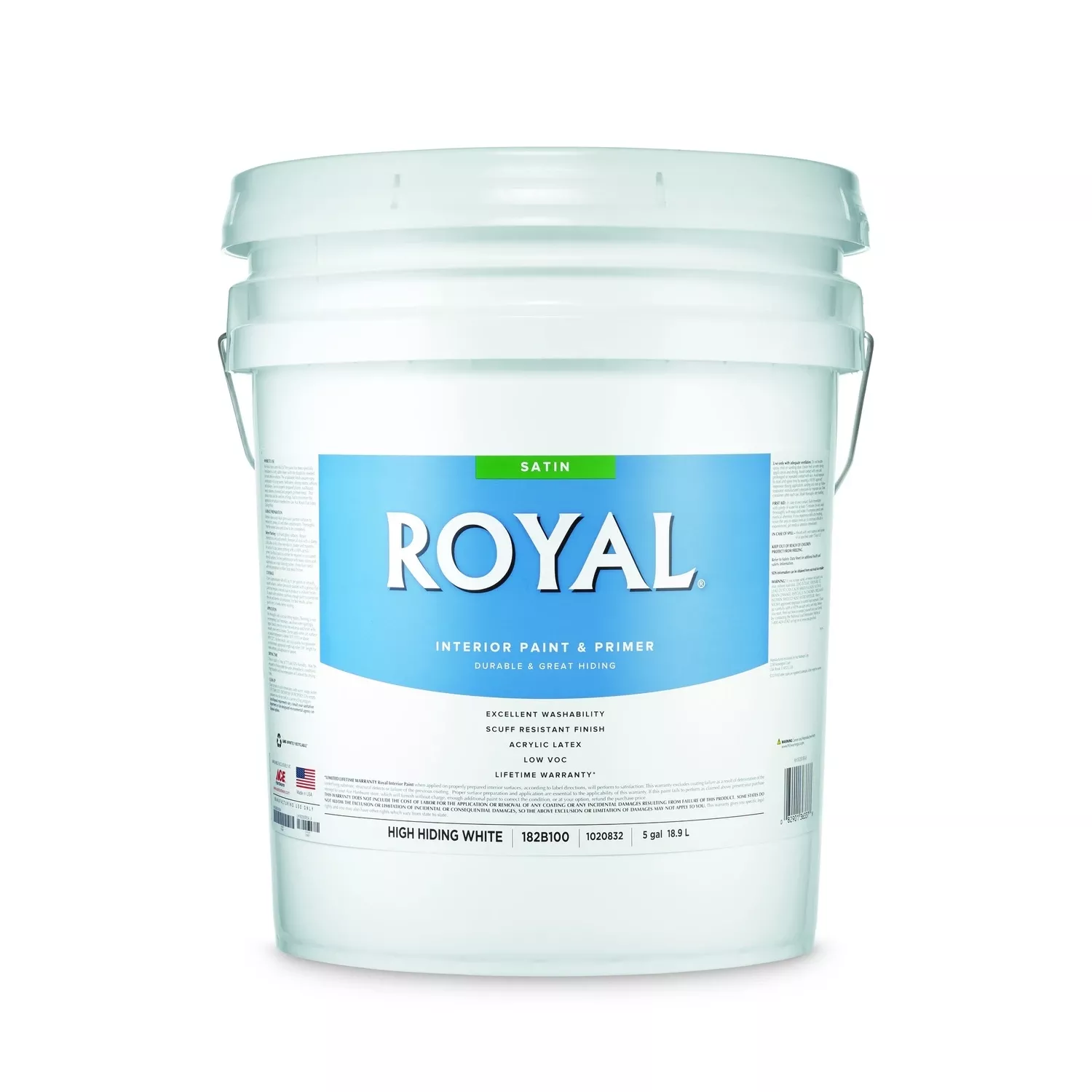 Royal Satin High Hiding White Paint And Primer Interior 5 Gallon
