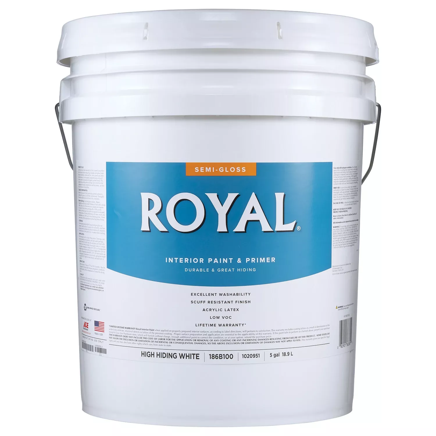 Royal Semi-gloss High Hiding White Interior Paint 5 Gallon