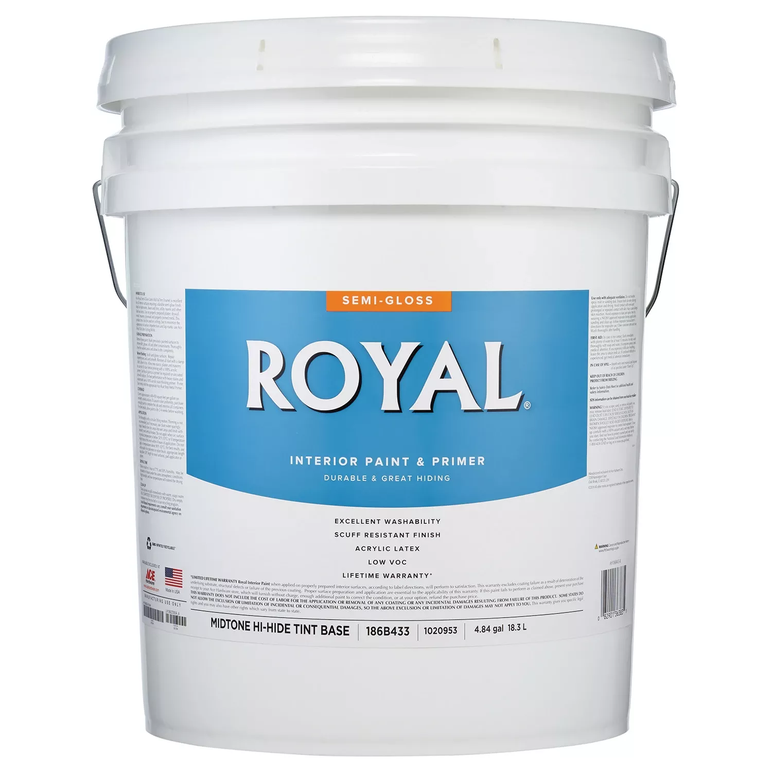 Royal Semi-gloss Mid-tone Base Interior Paint 5 Gallon - Tintable & Washable