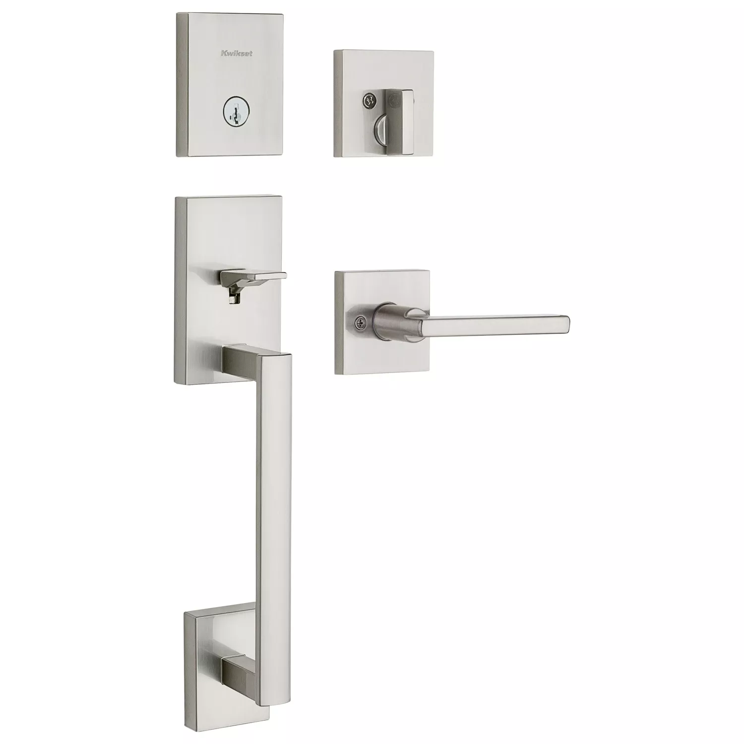 San Clemente Entry Door Handleset, Halifax Lever, Smartkey Security, Satin Nickel