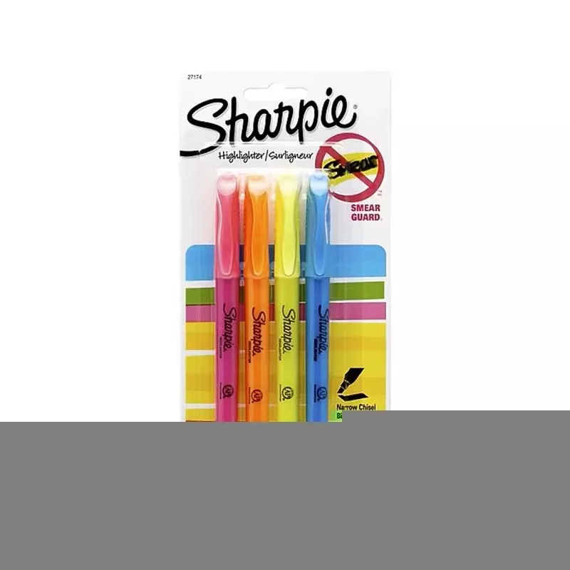Sharpie Accent Neon Color Assorted Narrow Chisel Tip Highlighter 4 Pk