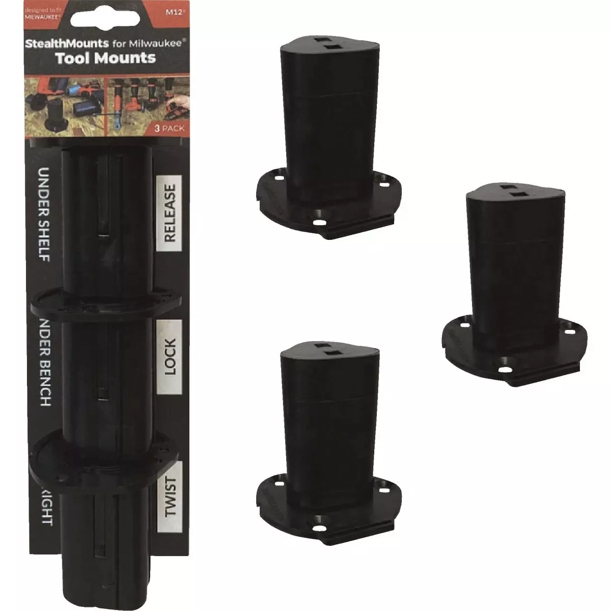 Stealthmounts Tool Holders Compatible With Milwaukee M12; Black Abs Tool Holder 3 Pk