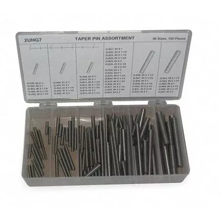 Taper Pin Assortment, Steel, Plain, 100 Pcs