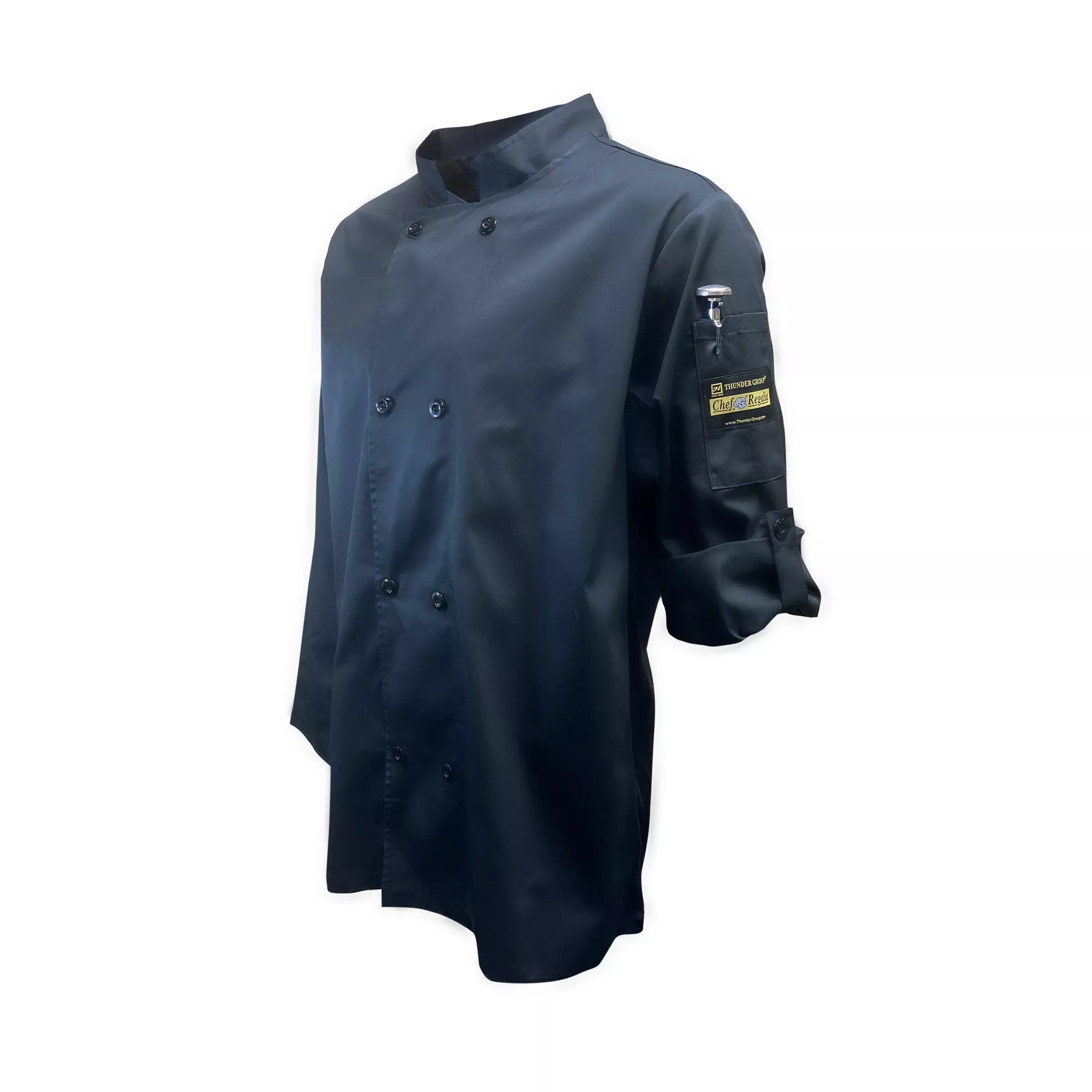 Thunder Group CJ210BKM Jacket Medium French Cuffs Ventilated Long Sleeve Black Poly Cotton