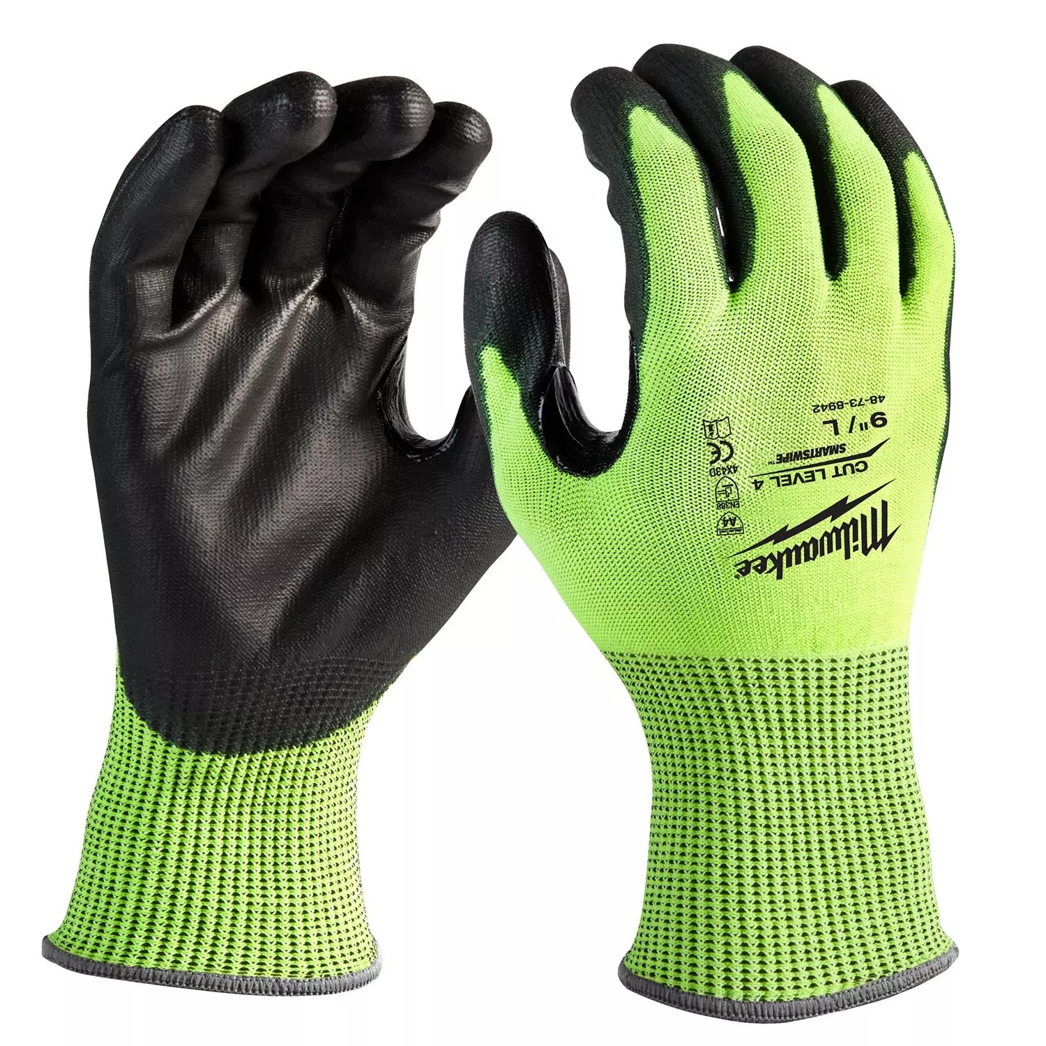 Unisex Large High Visibility Level 4 Polyurethane Dipped Gloves
