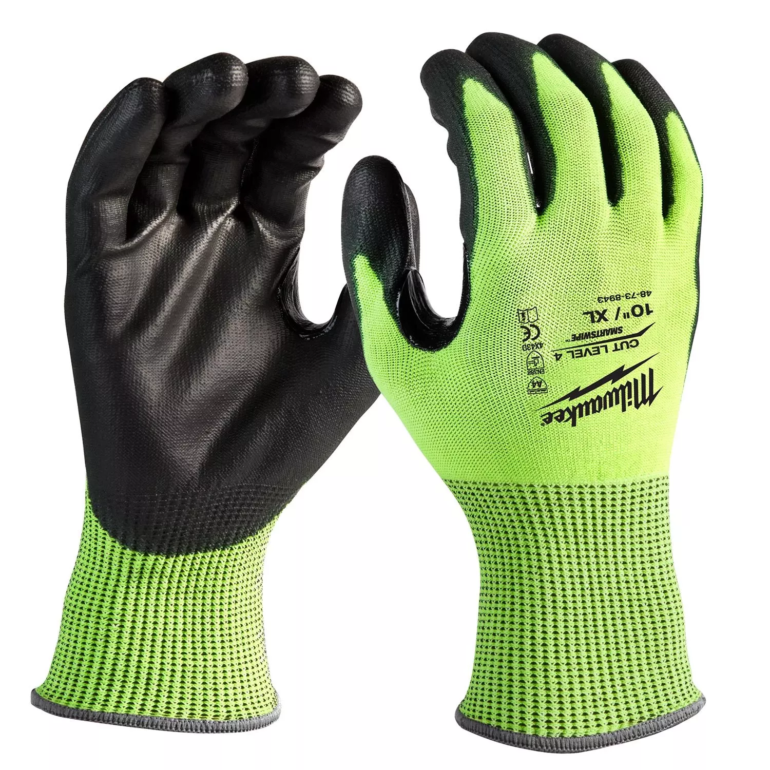 Unisex Xl High Visibility Level 4 Cut Resistant Polyurethane Dipped Gloves