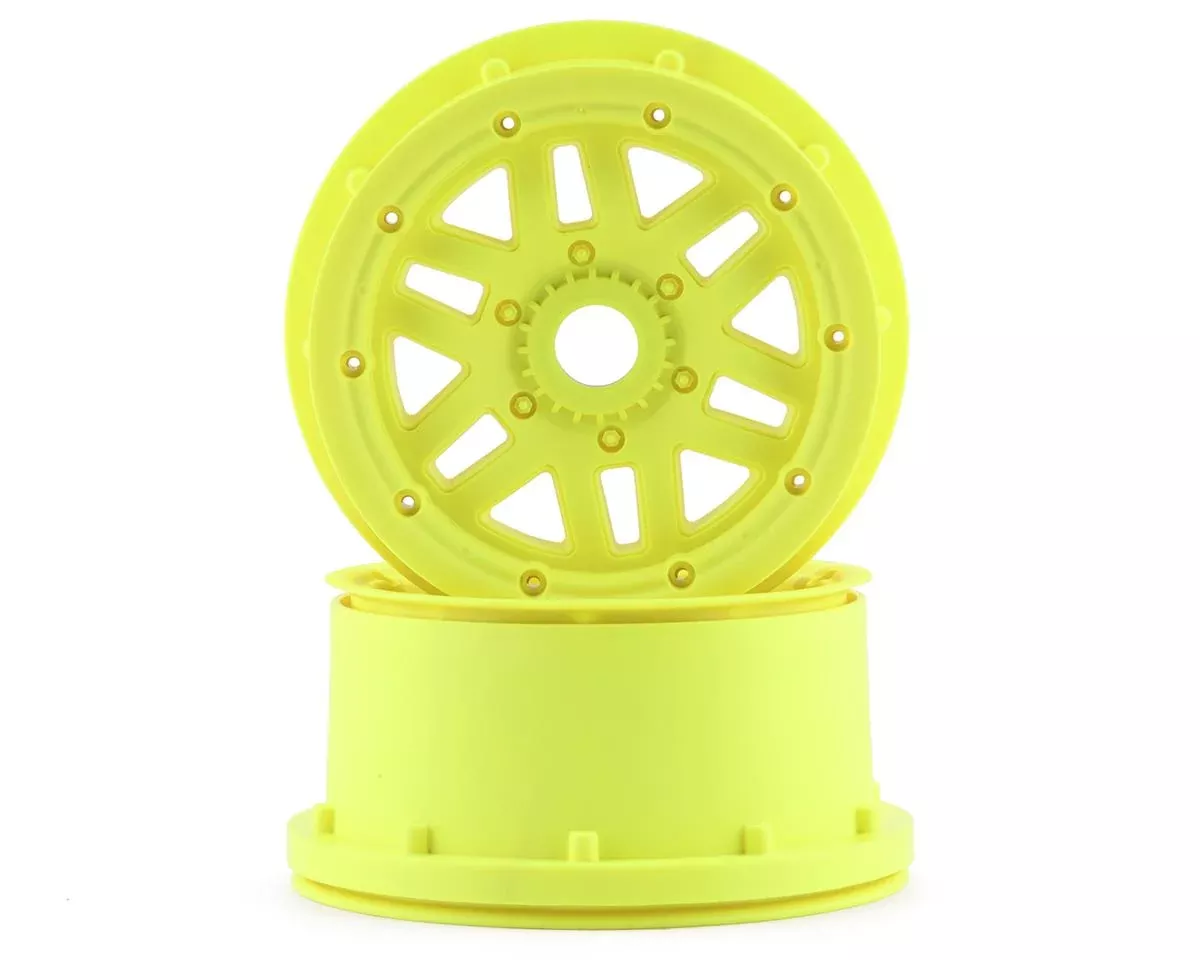 Wheel and Beadlock Ring Set Flourescent Yellow for 5IVE-T 2.0 (2) (LOS45024)