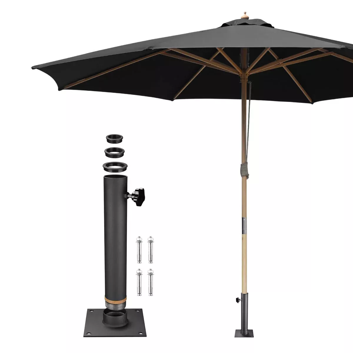 Yescom 13ft Patio Wood Market Umbrella with Deck Mount