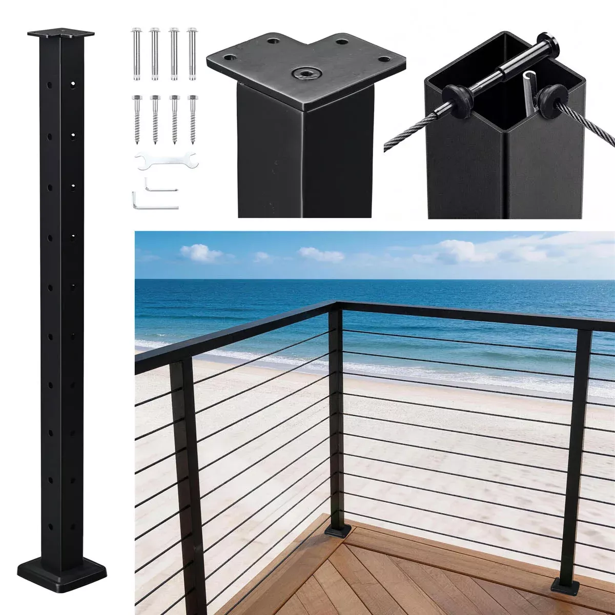 Yescom 36in T304 Stainless Steel Cable Railing Corner Post (2×2, 16G)