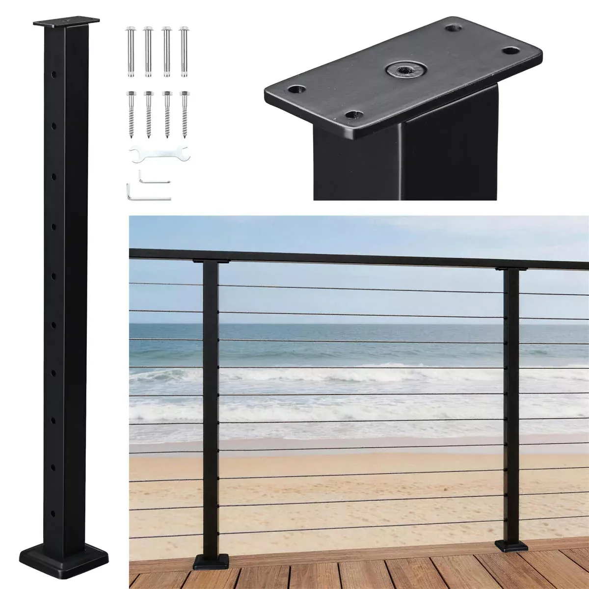 Yescom 36in T304 Stainless Steel Cable Railing Level Post (2×2, 16G)