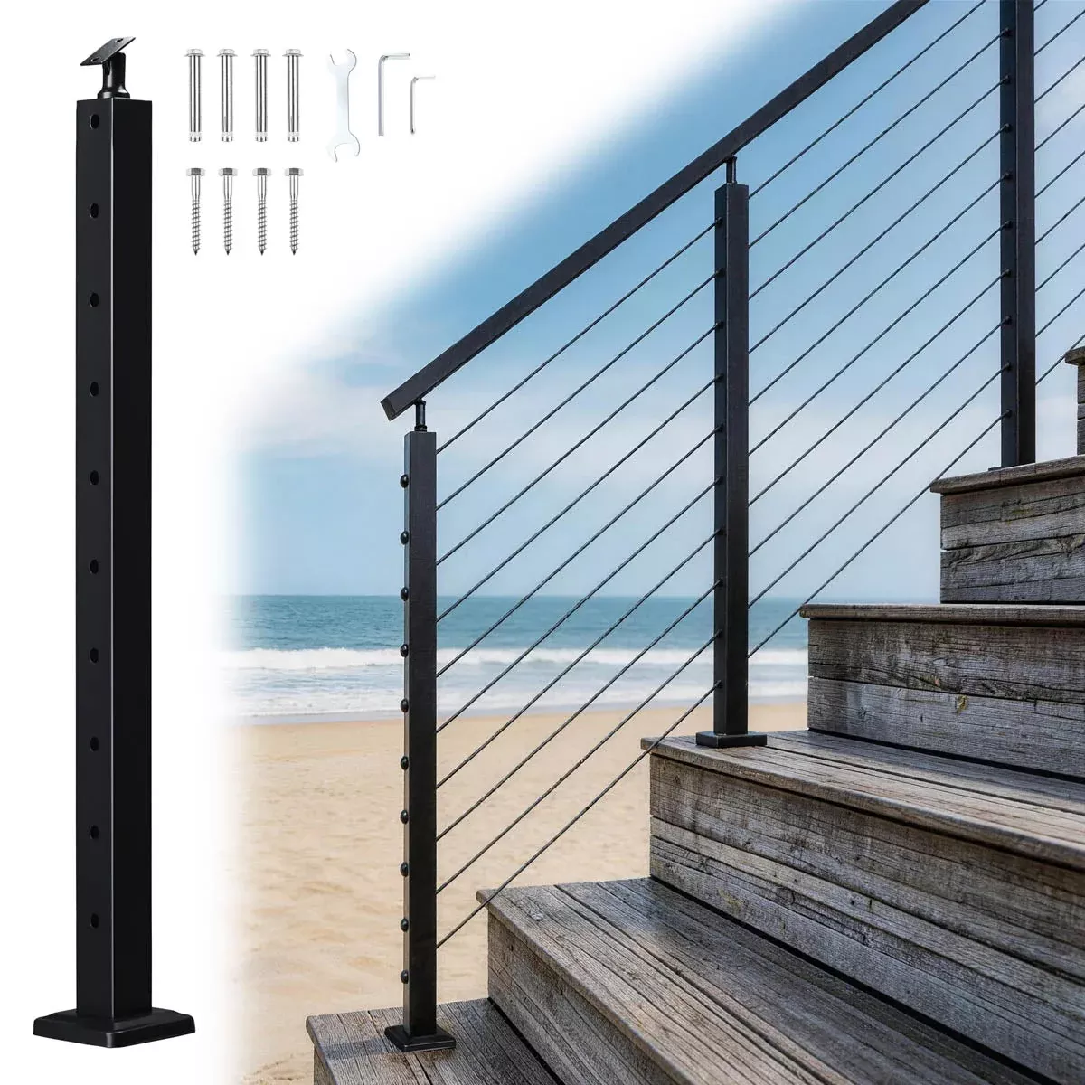Yescom 36in T304 Stainless Steel Cable Railing Stair Post (2×2, 16G)